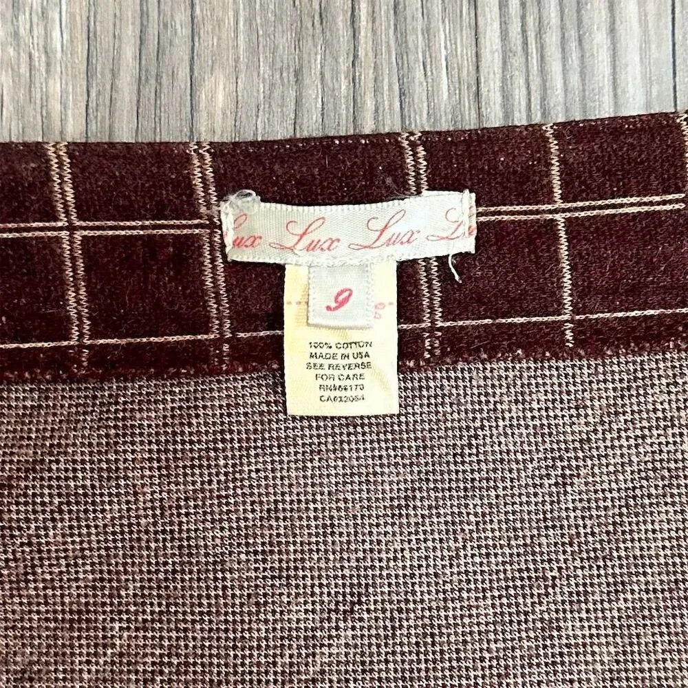 Lux Women's A-Line Knee Length‎ Skirt Size 9 Maroon Check Casual - Picture 6 of 7